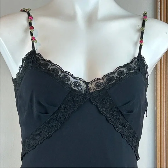 Vintage 90s Y2K 100% Silk Beaded Dress Rose Vintage Beaded Dress Silk Slip Dress - Picture 2 of 7